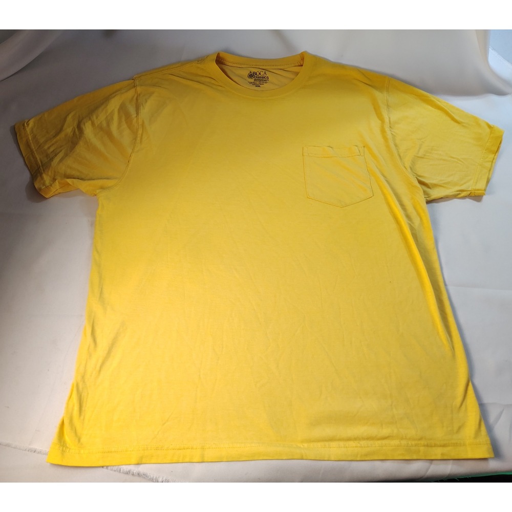 Boca Classics Mens XXL Yellow Short Sleeve Pocket T-Shirt Crew Neck Cotton Blend